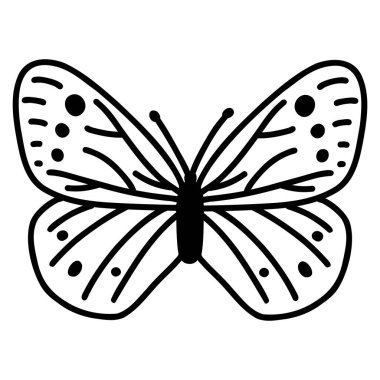 El çizimi kelebek. Vektör çizimi çizimi, web tasarımı, simge, baskı, renklendirme sayfası için böcek ana hatları sanatı.