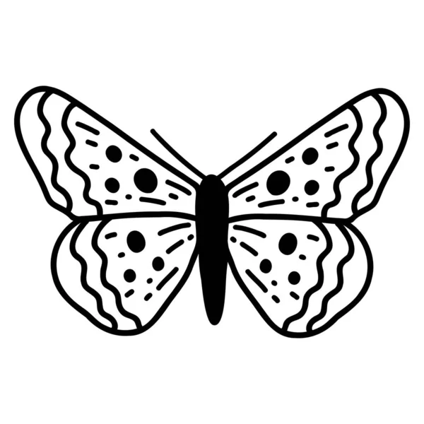 手描きのドードル蝶 ベクトルスケッチイラスト ウェブデザインのための昆虫の黒いアウトラインアート アイコン 着色ページ — ストックベクタ