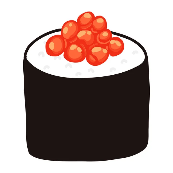 Sushi Mit Rotem Kaviar Cartoon Flach Stil Handgezeichnete Traditionelle Japanische — Stockvektor