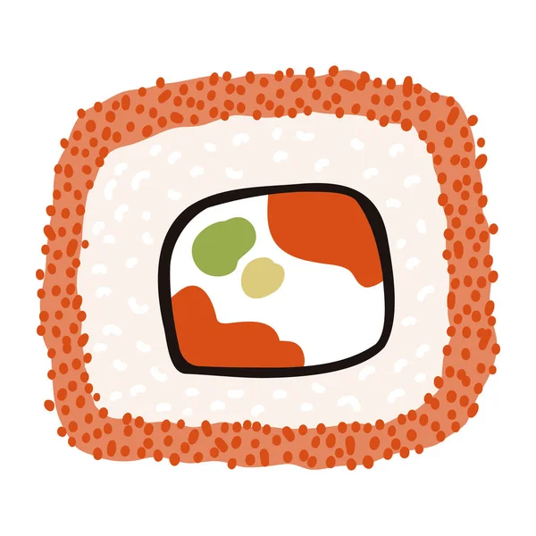 Sushi Uramaki Stile Cartone Animato Piatto Cucina Tradizionale Giapponese Disegnata — Vettoriale Stock