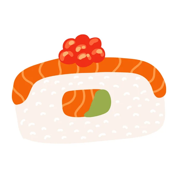 Sushi Nigiri Łososiem Czerwonym Kawiorem Kreskówkowym Stylu Ręcznie Rysowane Japońska — Wektor stockowy