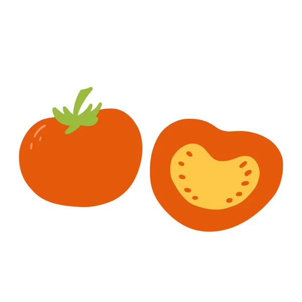 Tomat Dengan Gaya Kartun Datar Gambar Tangan Vektor Ilustrasi Sayuran - Stok Vektor