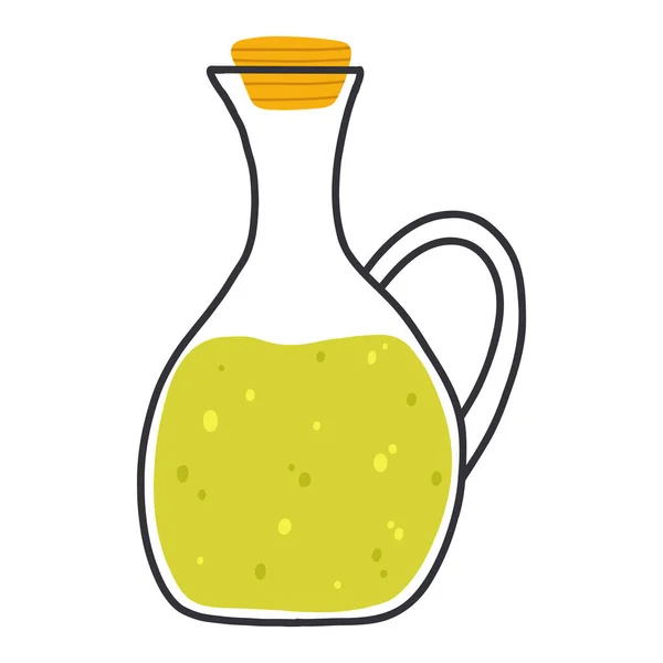Пляшка Оливковою Олією Мультфільмі Плоский Стиль Рука Намальована Векторна Ілюстрація — стоковий вектор