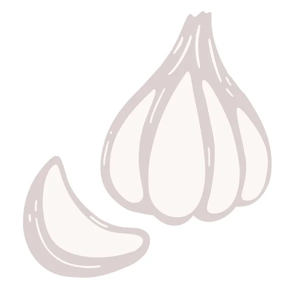 卡通片风格的大蒜 大蒜球茎和丁香的手工画图 — 图库矢量图片