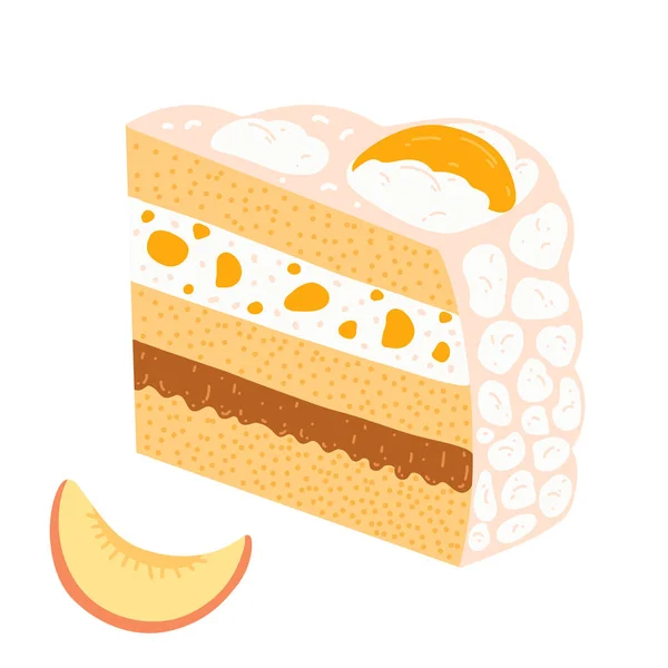전통적 우루과이 케이크 차야는 만화의 스타일이다 손으로 스펀지 케이크에 복숭아 — 스톡 벡터