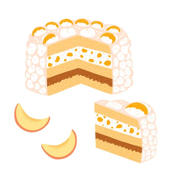 전통적 우루과이 케이크 차야는 만화의 스타일이다 손으로 스펀지 케이크에 복숭아 — 스톡 벡터