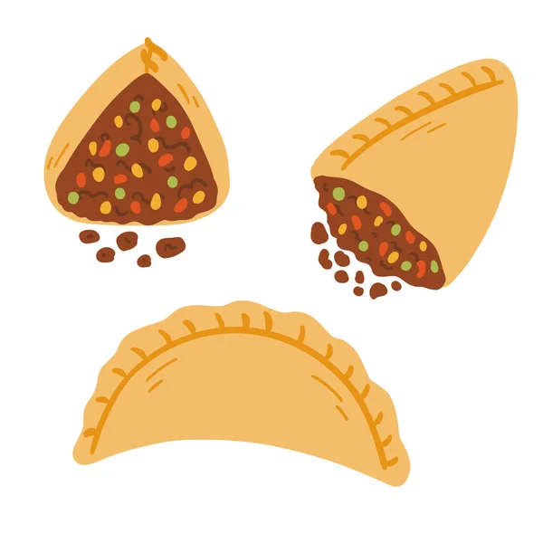 Empanadas Dans Style Plat Dessin Animé Illustration Vectorielle Dessinée Main — Image vectorielle