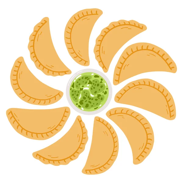 Empanadas Dans Style Plat Dessin Animé Illustration Vectorielle Dessinée Main — Image vectorielle