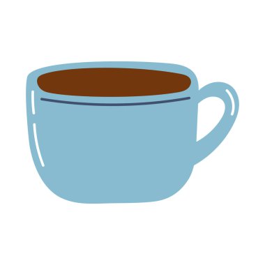 Hand drawn coffee mug icon. Flat vector illustration of cup with coffee or tea, cartoon design element.