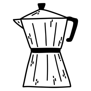 Hand drawn doodle espresso coffee maker. Vector illustration of Italian espresso machine, moka pot.