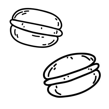 Hand drawn doodle macaroon cookies. Vector illustration of sweet dessert, pastry food.