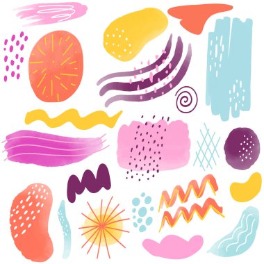 Set of trendy vector abstract forms. Hand drawn modern colorful design for card, print, poster.