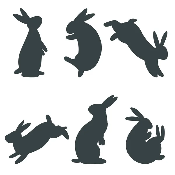 Set Minimalistischer Osterhase Vektorillustration Von Kaninchensilhouetten Nutztier Verschiedenen Posen Für — Stockvektor