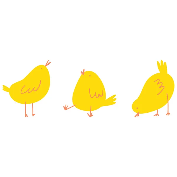 Cute Cartoon Chickens Set Minimalistic Hand Drawn Farm Animal Easter — Stock Vector