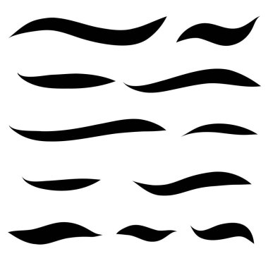 Bir dizi daracık el fırça çizgileri, altı çizgileri. Kelime biçiminde kaligrafik elementlerin vektör koleksiyonu. Girdap fırça darbesi..