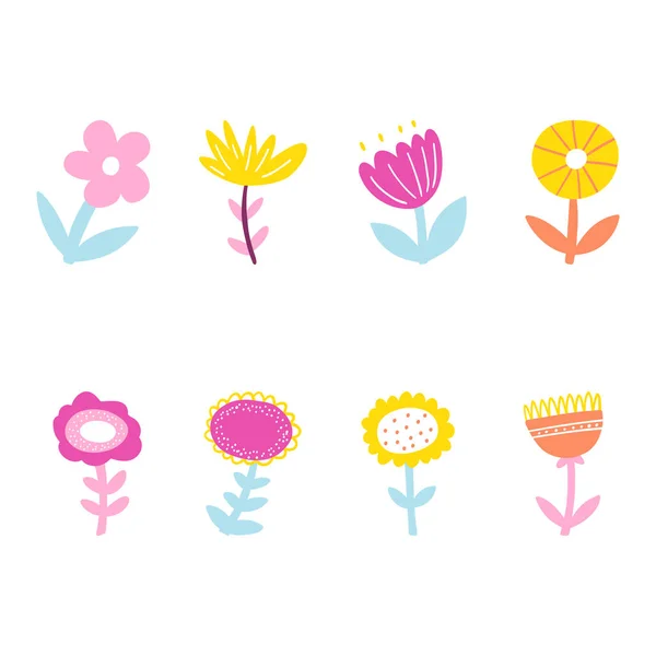 Set Plantas Abstractas Dibujadas Mano Ilustración Vectorial Flores Coloridas Minimalistas — Vector de stock