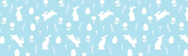 Stendardo Pasquale Con Coniglietti Fiori Uova Pasqua Sfondo Vettoriale Con — Vettoriale Stock