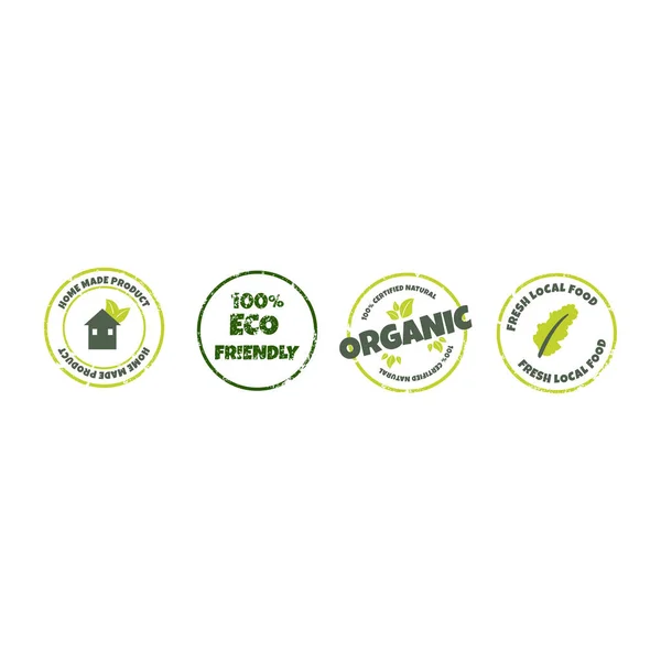 Set Eco Bio Organic Natural Products Sticker Logo Label Badge — Stock Vector