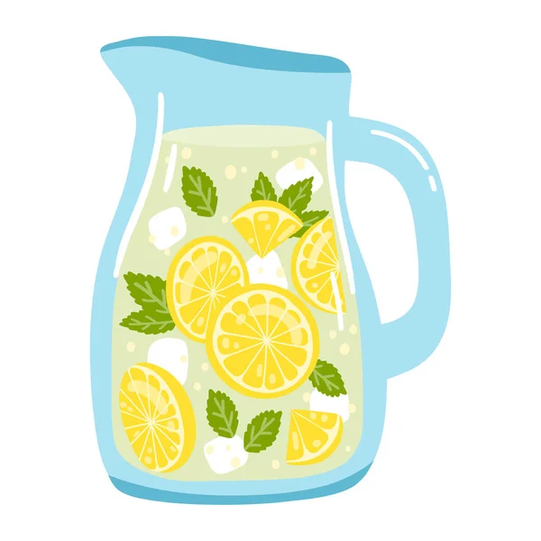 Tarro Dibujado Mano Con Limonada Menta Ilustración Vectorial Bebida Fresca — Vector de stock