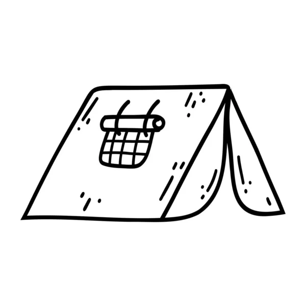 涂鸦野营帐篷 露营的设备 手绘矢量插图 用于印刷品 彩色图片页 — 图库矢量图片