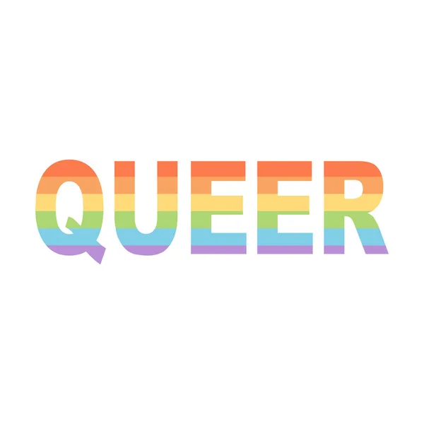 Queer Word Rainbow Colors Symbol Gender Equality Diversity Vector Flat — Stock Vector
