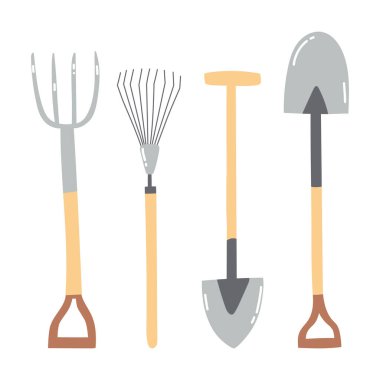 El yapımı bahçe aletleri. Bir dizi tarımsal ekipman.