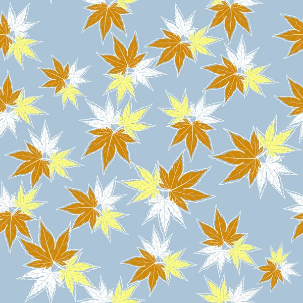 stock vector Autumn seamless pattern, vector texture from light maple leaves on a blue background. Great for decorating fabrics, textiles, gift wrapping design, any printed materials, advertising, or other design.