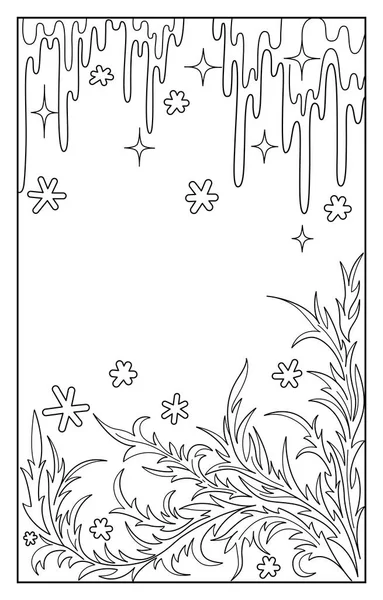 Красивая Зимняя Векторная Иллюстрация Черно Белый Узор Сосны Ели Снежинки — стоковый вектор