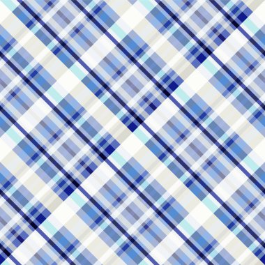 Mavi ve beyaz kareli desen. Çapraz dikişsiz desen, tek renkli geometrik iz. Kumaş, tekstil, hediye paketleme tasarımı ve reklam da dahil her türlü basılı materyal için harika..