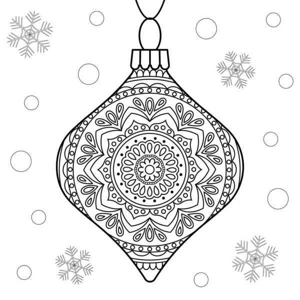 クリスマスのおもちゃ着色のページのための線形イラスト 冬休みのための絶縁ベクトルアウトラインガラス装飾 — ストックベクタ