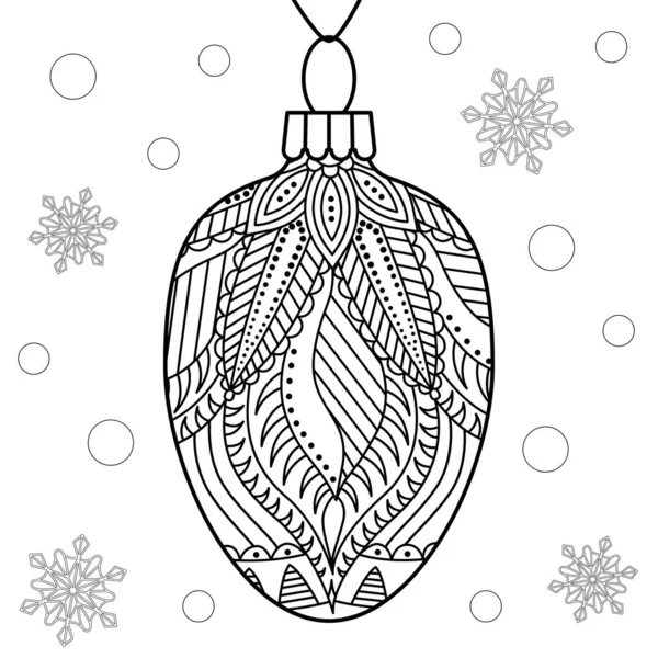 具有华丽图案的线性矢量圣诞玩具 寒假彩绘页用孤立玻璃装饰 — 图库矢量图片