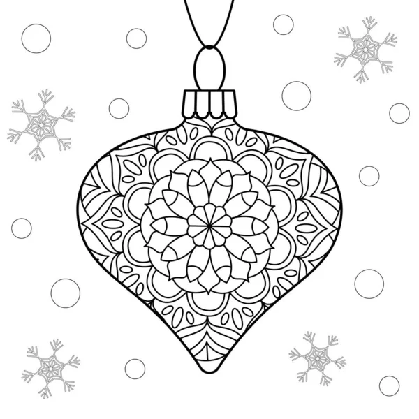 華やかなパターンを持つ線形ベクトルクリスマスのおもちゃ 冬の休日の着色のページのための独立したガラス装飾 — ストックベクタ