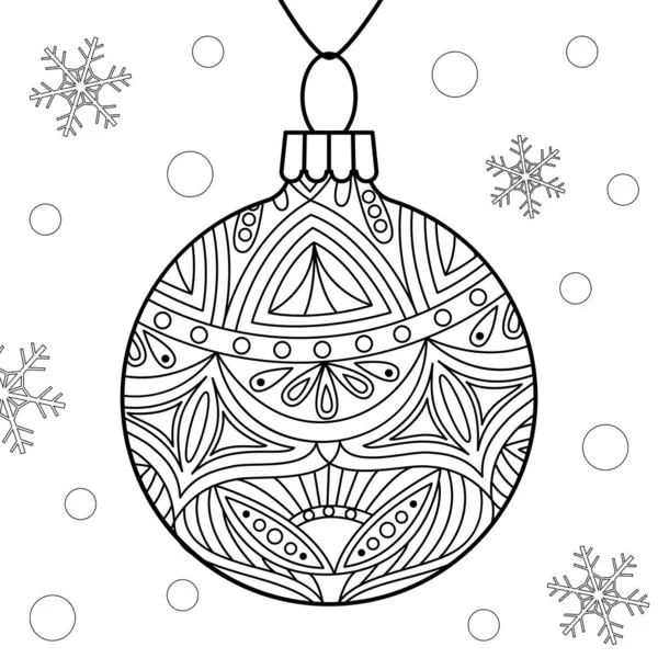 Vektorové Lineární Dekorativní Vánoční Stromek Hračka Sněhovými Vločkami Izolovaný Obrys — Stockový vektor
