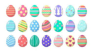 Cartoon fancy Easter Eggs collection in pastel colors. Isolated vector eggs with different patterns