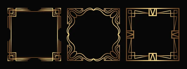 艺术装饰矢量广场社交媒体模板 黑色上孤立的线性精美金相框 — 图库矢量图片