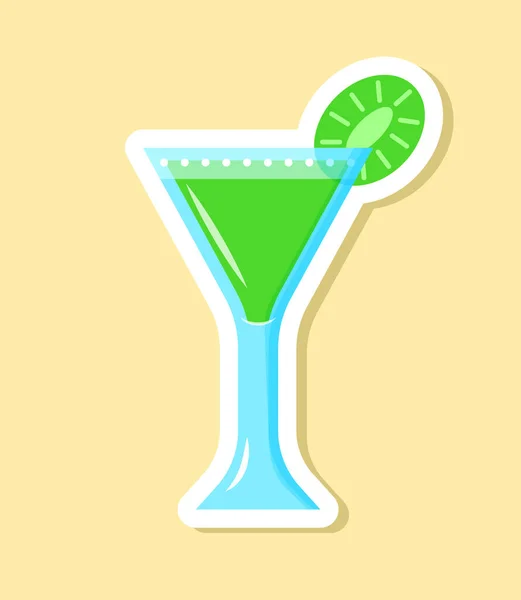 卡通片风格的矢量马提尼鸡尾酒贴纸 锥形玻璃杯中分离的猕猴桃饮料 — 图库矢量图片