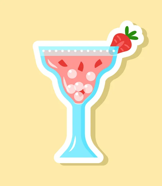 Vector Roter Cocktail Sticker Cartoon Stil Isoliertes Kaltgetränk Glas Mit — Stockvektor