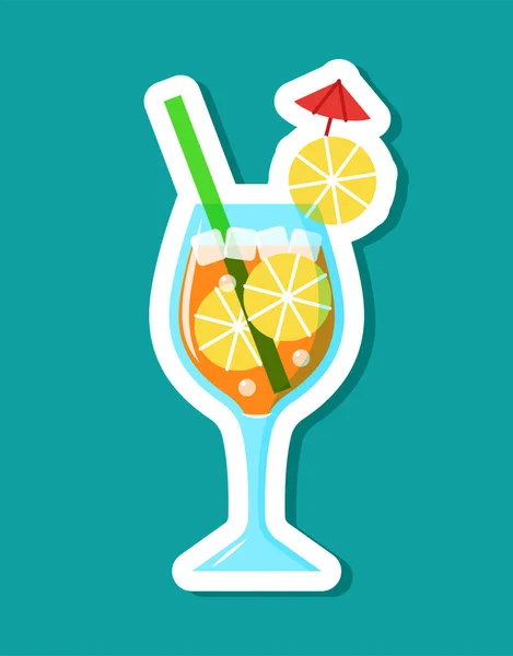 Vector Cocktail Sticker Cartoon Stijl Geïsoleerd Sinaasappelsap Glas Met Citrusschijfjes — Stockvector