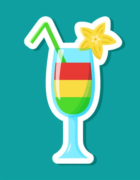 Vector Gelaagde Cocktail Sticker Cartoon Stijl Geïsoleerde Veelkleurige Drank Glas — Stockvector
