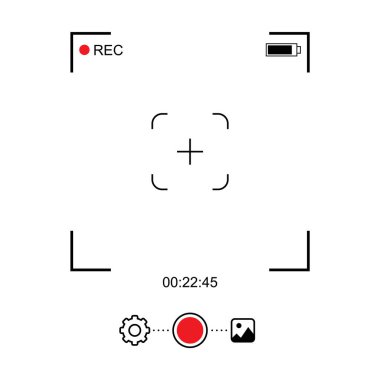 Düğmeleri ve ekran çerçevesi olan görüntüleyici vektör şablonu. Cep telefonu kamerası video kayıt tasarımı beyaz arkaplanda izole edildi
