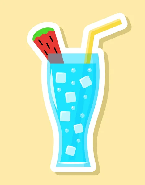 Vectorglas Met Zoetwatersticker Cartoon Stijl Geïsoleerde Koude Drank Met Plak — Stockvector