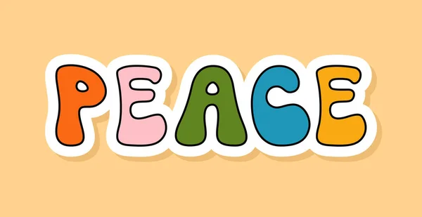 Vector Lettering Peace Sticker Isolated Yellow Background 70S Style Cartoon — Stock Vector