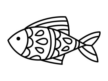 Beyaz arka planda izole edilmiş vektör siyah doğrusal balık. Çocuklar için boyama sayfası