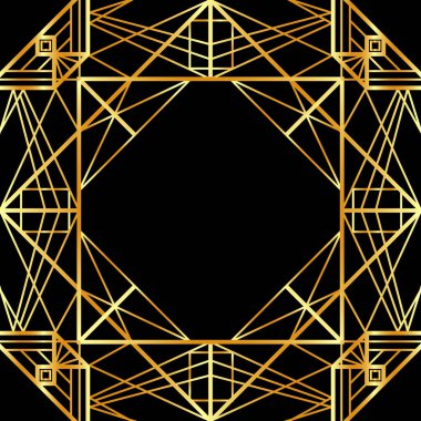 Altın dekoratif boş çerçeve. Art Deco kare çizgisi sosyal medya, kartpostal, siyah arkaplan pankartı