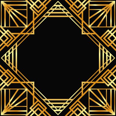 Vektör Altın dekoratif boş çerçeve. Art Deco kare çizgisi sosyal medya, kartpostal, siyah pankart