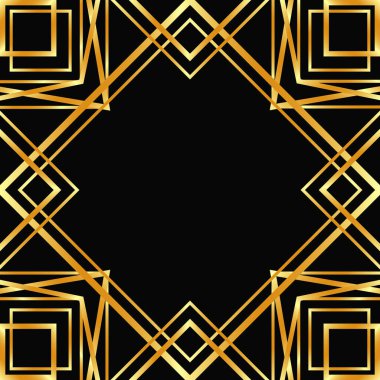 Vektör Altın dekoratif boş çerçeve. Art Deco kare çizgisi sosyal medya, kartpostal, siyah arkaplan pankartı