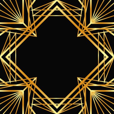 Altın dekoratif boş çerçeve. Art Deco kare çizgisi sosyal medya, kartpostal, siyah arkaplan pankartı