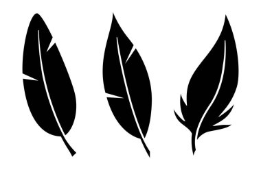 Vektör Kuş tüyleri beyaza ayarlandı. Çizgi film tarzında siyah kabartma kalem koleksiyonu