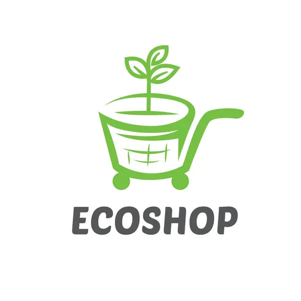 Eko yaprağı alışveriş şeması logo tasarım şablonu çizim ilhamı