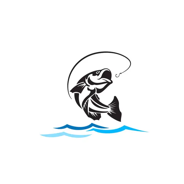 Flying Jump Fish Art Sea Logo Design — Stock Vector